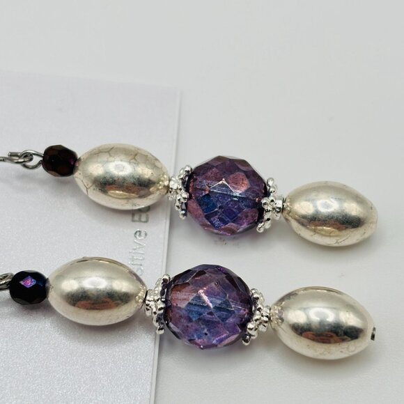 Lori’s Gifts Purple Faceted Bead Drop Earrings Silver Tone Dangle Sensitive Ears - Picture 3 of 4